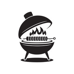 Charcoal barbecue grill with kebab skewers and flame cooking