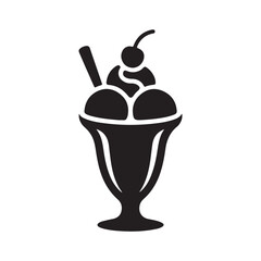 ice cream sundae dessert cup silhouette with cherry