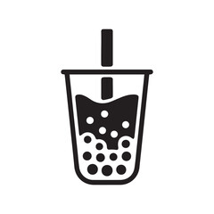 bubble tea cup silhouette with tapioca pearls drink
