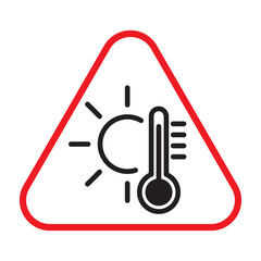 Extreme heat warning thermometer sun triangle icon vector for app UI