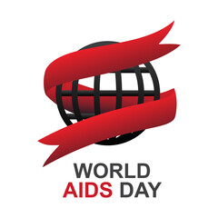 World AIDS Day red ribbon globe icon vector for poster banner design