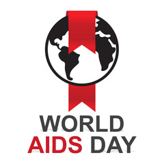World AIDS Day red ribbon globe badge icon vector for poster banner design