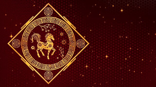 Celebrating the Vibrant Spirit of the Year of the Horse: A Captivating Loop Video Featuring Elegant Golden Designs and Festive Elements for Chinese New Year Celebrations