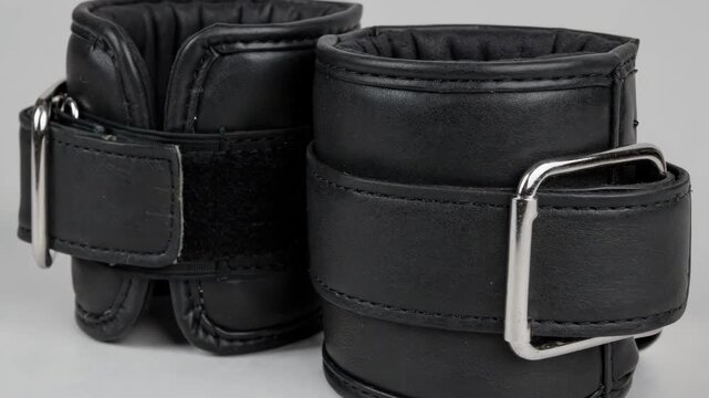 Medium shot featuring ankle cuffs made of durable leather with soft padding and reinforced straps emphasizing comfort and firm hold during use.