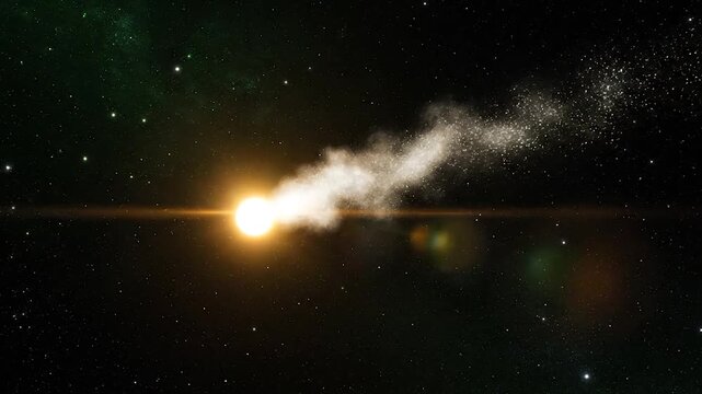 Bright light surrounded by gaseous cloud and star particles in the black cosmos