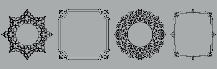 Set of decorative frames Elegant vector element for design in Eastern style, place for text. Floral black and gray frames. Lace illustration for invitations and greeting cards © ELENA