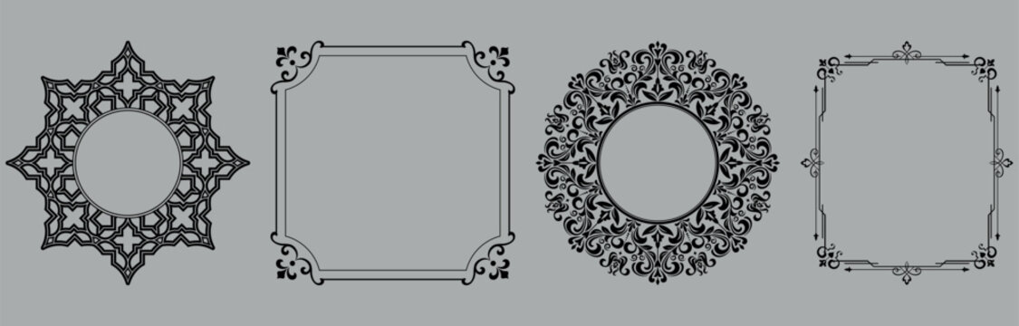 Set of decorative frames Elegant vector element for design in Eastern style, place for text. Floral black and gray frames. Lace illustration for invitations and greeting cards