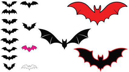 Naklejka premium Bat Silhouette Set in Black and Red for Halloween Design
