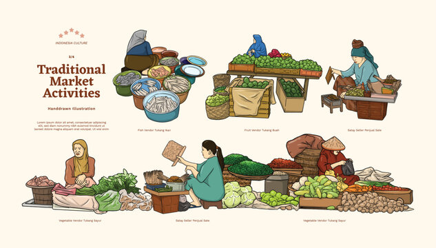 Isolated Javanese Traditional Market Handdrawn Illustration