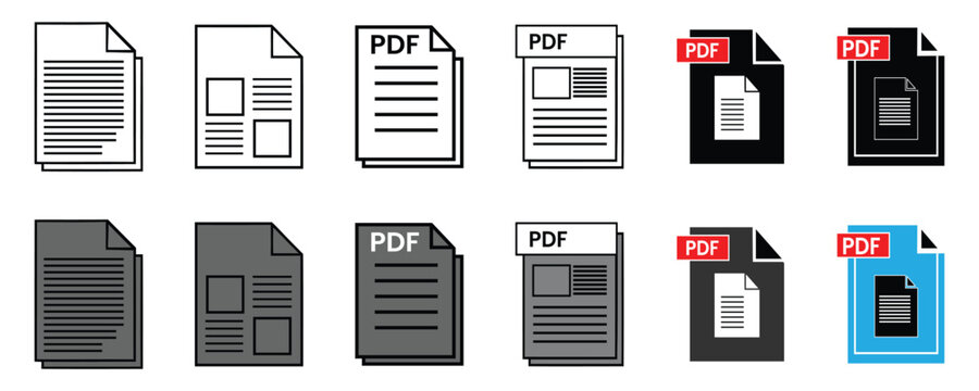 Collection of pdf document icons in various shades and styles