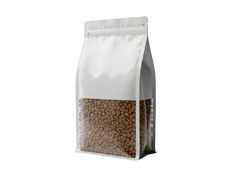 Standup pouch with pet food isolated on transparent background