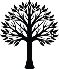 Obraz premium Minimalist black tree silhouette vector with stylized leaves