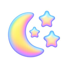 Obraz premium PNG Colorful crescent moon stars illustration.