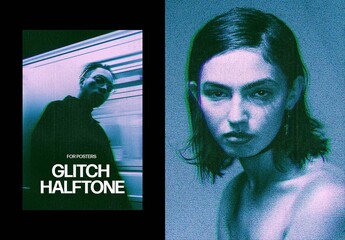 Glitch Halftone Poster Effect Mockup