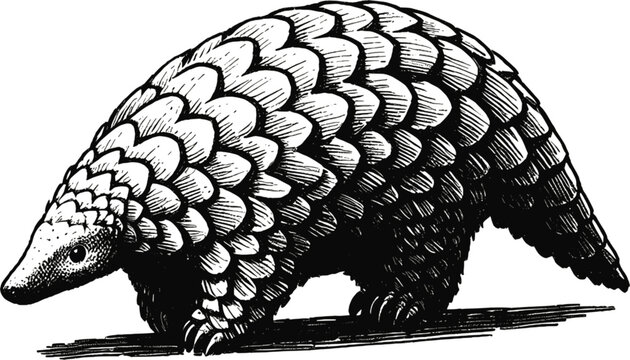 Armored Grace: A Pangolin&rsquo;s Tale linework ink sketch hand drawn pen drawing vector illustration svg
