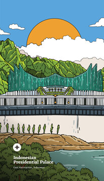 Ikn Nusantara Presidential Palace Layout Handdrawn Illustration