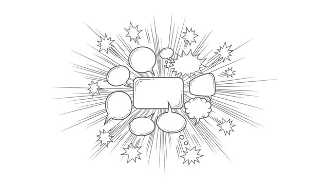 Exploding thoughts and messages: a dynamic illustration showcasing interconnected speech bubbles, radiating outwards with a sense of energy and communication. 