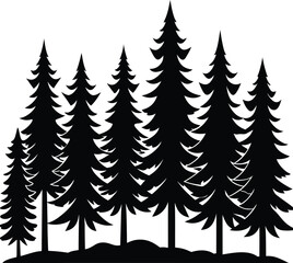 Fototapeta premium Black silhouette forest of pine trees on white background vector graphic