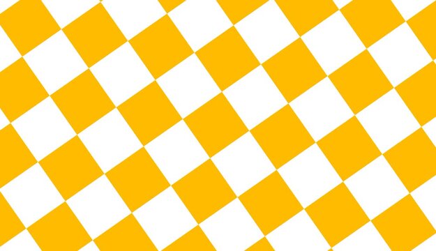 Yellow and white checkered pattern motion graphics, Abstract diagonal checkerboard background, Minimal geometric seamless loop design