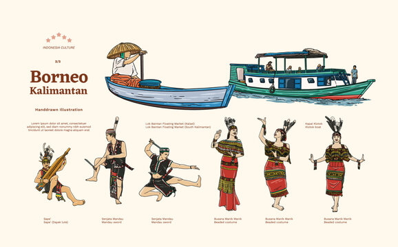 Isolated Kalimantan Culture Handdrawn Illustration