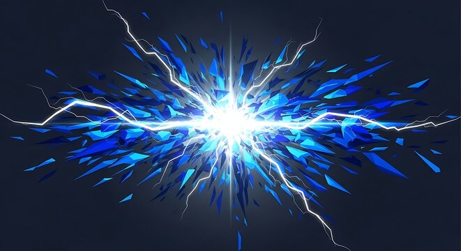 A bright blue explosion with lightning effects against a dark background.
