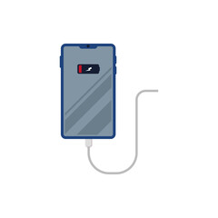 Modern smartphone charging with low battery icon and power cable