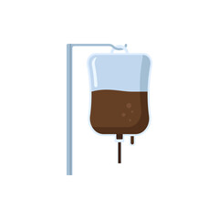 Medical IV drip bag with coffee hanging on hospital stand