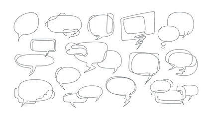 Fototapeta premium Communication Balloons Collection: A collection of various outline of speech bubbles, perfect for visual representations of ideas, thoughts, conversations and communications.