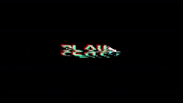  play animated set 6 VHS Playback Elements with Distortion and glitch effect including Play Pause Rewind Fast forward Stop Eject in black background in HD animation with alpha channel 