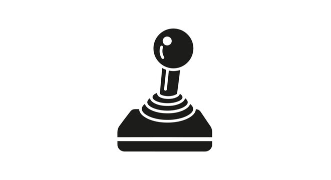 Black and white arcade joystick icon isolated on white background