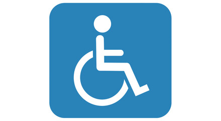 Accessible icon white silhouette of a person in a wheelchair on blue square