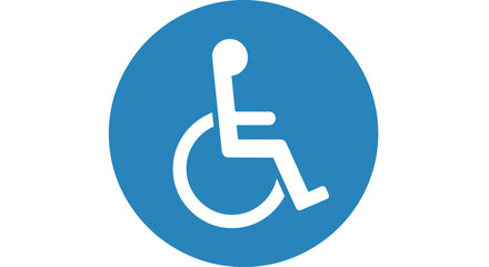 Accessible icon white silhouette of person in wheelchair on blue circle