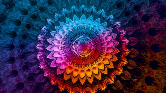 Vibrant Multicolor Mandala Pattern with Intricate Radial Petal Design and Detailed Symmetry in High Resolution Abstract Art Texture