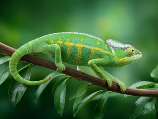 Fototapeta premium Chameleon on Leaf with Changing Colors