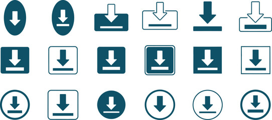 Collection of various arrow down icons isolated on transparent background