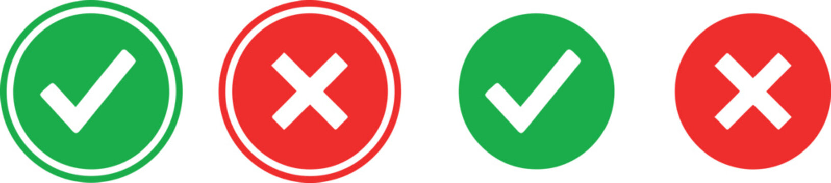 Four green checkmark and red cross icons isolated on transparent background