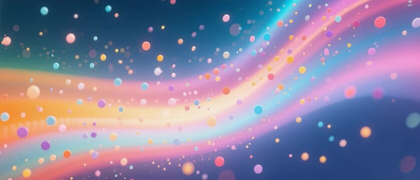 An abstract colorful rainbow background with stars features a bright bokeh pattern of glowing glitter and shiny snow particles in a blue and pink winter holiday vector illustration