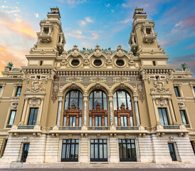 Obraz premium Monte carlo casino building beaux-arts architecture at sunset
