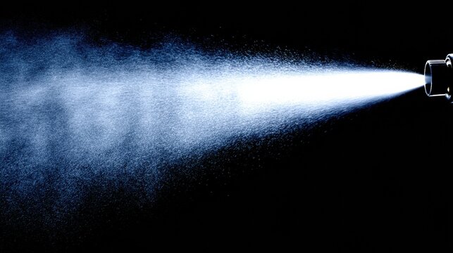 High-speed Cryogen Spray Burst With White Mist on a Navy-Blue Background in a Dynamic Display of Cooling Technology