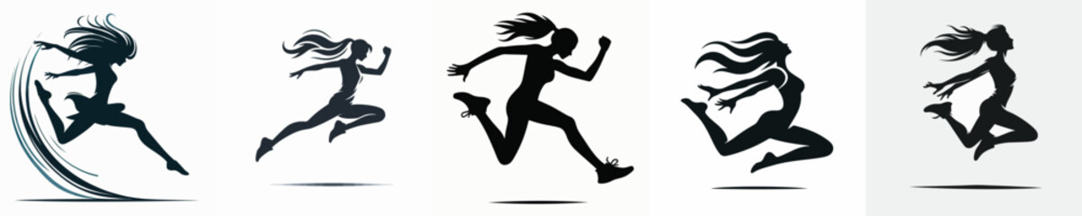 Vector silhouette of a woman jumping.