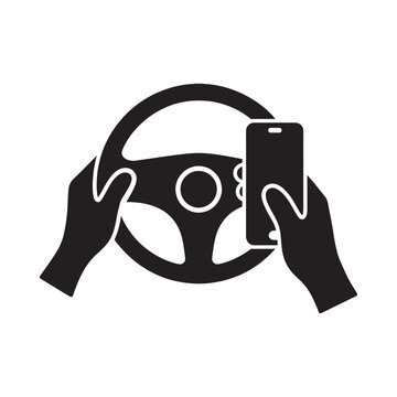 Hands holding a phone while driving depicting distracted driving hazard