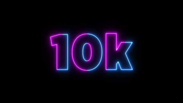 Glowing neon 45k number text icon animation followers or subscribers and like comment letter celebration on black background.