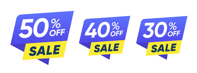 50%, 40%, 30% Off Bubble Label Discount Sale Badges Set