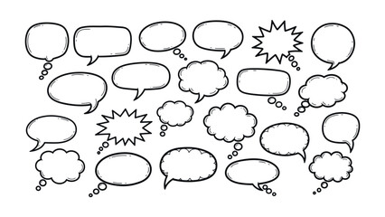 Speak Your Mind: A collection of various empty speech bubbles in sketch style, ready for your thoughts, ideas, and dialogue, perfect for communication concepts.