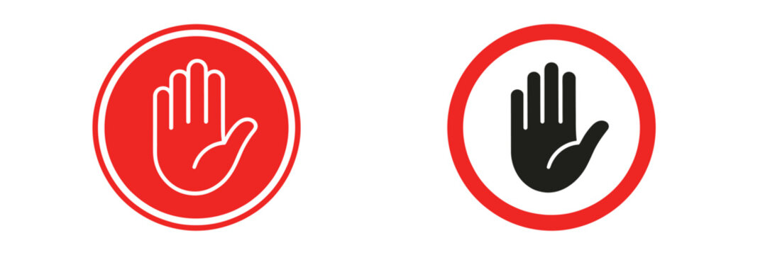 Stop hand signals in red and black indicating prohibition or halt