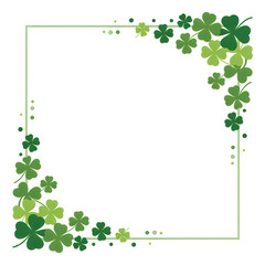 A beautiful shamrock frame on a white background with green leaves.st patricks day