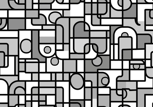 Abstract Geometric Pattern with Rounded Corners and Circles.