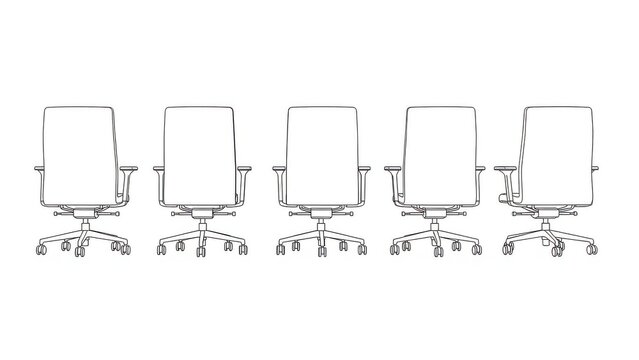 Row of empty office chairs, modern design, meeting room, business concept, clean white background