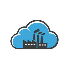 Obraz premium Cloud Manufacturing Icon with Factory Silhouette for Industry 4.0 and Remote Production
