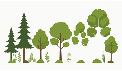 Botanical tree set vector illustration with green forest foliage and lush leaf canopy design © Rasel